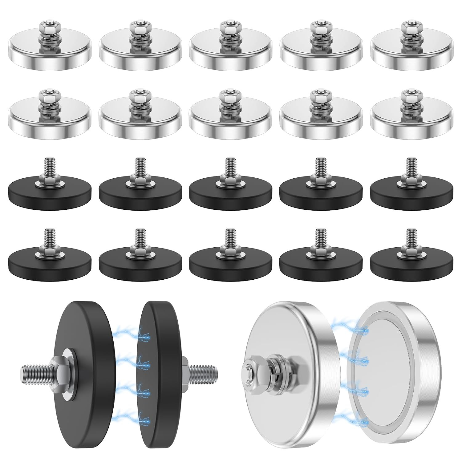 24Pack Rock Light Magnets with M6 Male Threaded Stud 150Lb Strong Neodymium roun