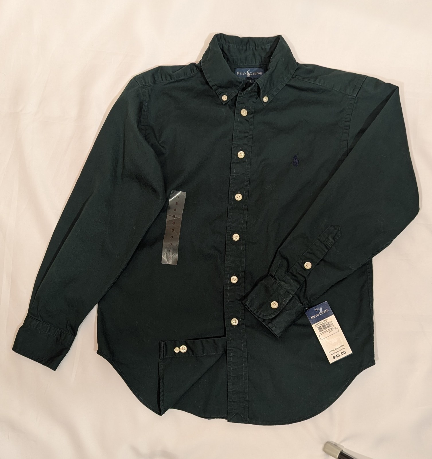 RALPH LAUREN BOY'S Size Small GREEN LONG SLEEVE DRESS SHIRTS PONY LOGO COTTON