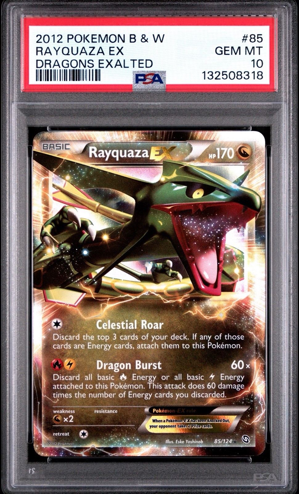 2012 POKEMON BLACK & WHITE DRAGONS EXALTED #85 RAYQUAZA EX PSA 10
