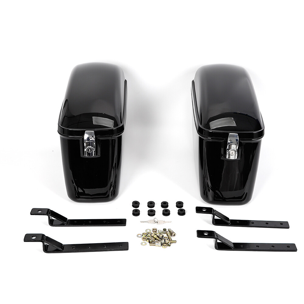 Honda Fury Shadow Motorcycle Hard Saddle Bags Glossy Black With Mounting Kit