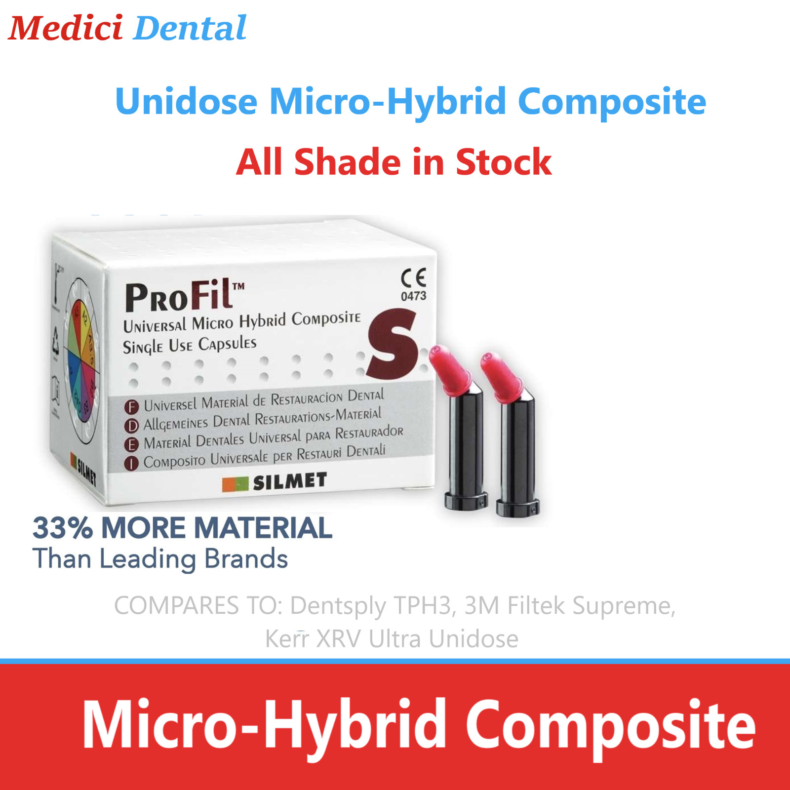 Silmet ProFil Dental Micro Hybrid Composite Compules Unidose All Shades Box/20