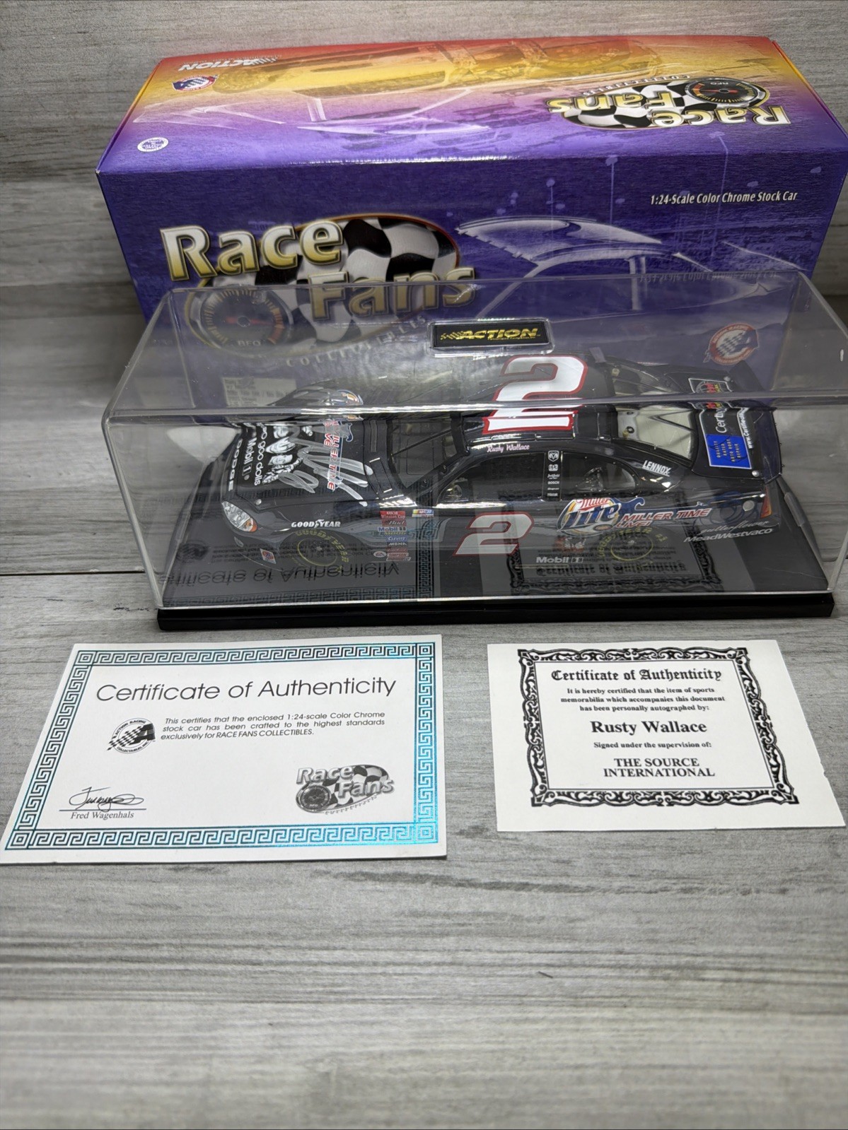 2003 RUSTY WALLACE #2 Autographed Miller Time Goo Goo Dolls CHROME 1:24 diecast
