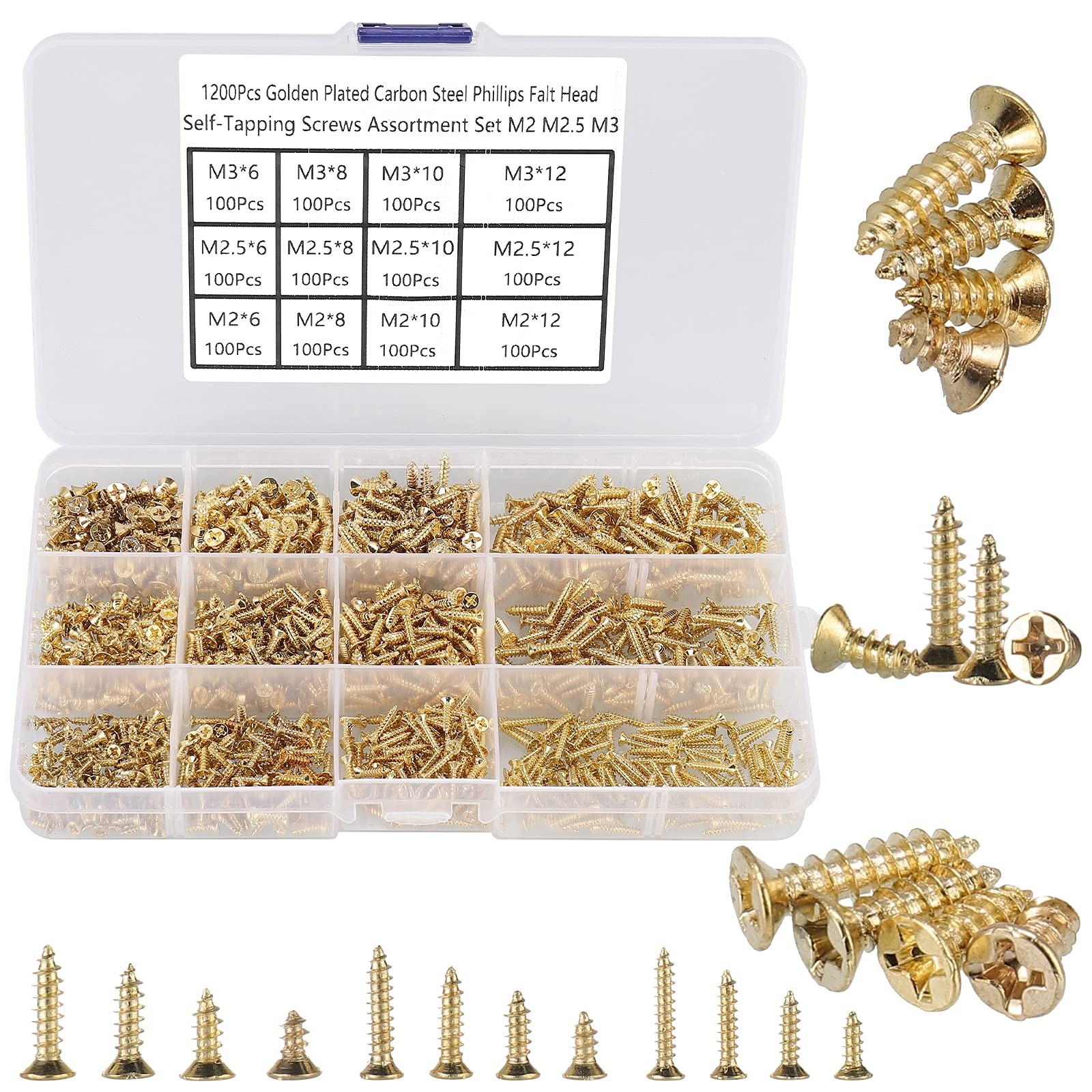 1200Pcs Tiny Very Small M2 M2.5 M3, Gold-1200Pcs Flat Head Wood Screws 1200Pcs Tiny Very Small M2 M2.5 M3, Gold-1200Pcs Flat Head Wood Screws