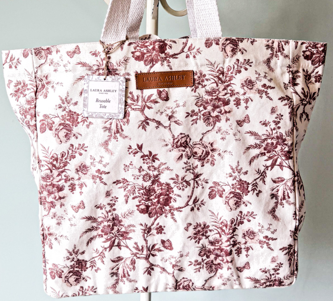 Laura Ashley Canvas Tote Bag NWT Burgundy Blush White Toile Cottagecore