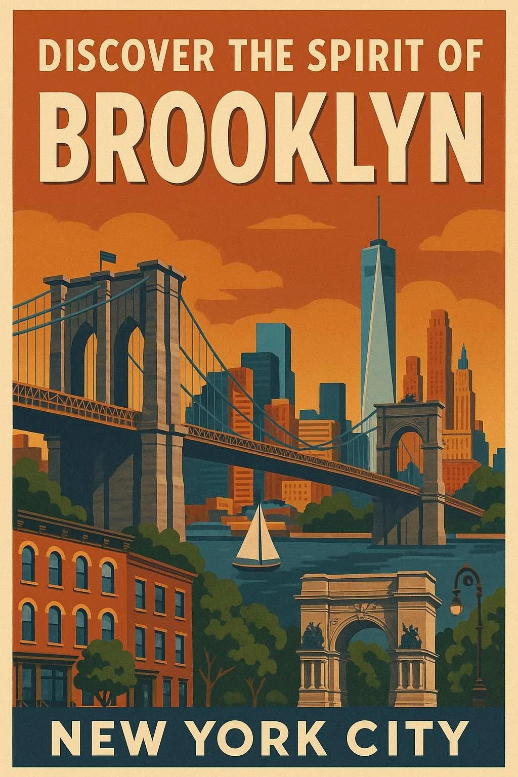The Spirit Of Brooklyn (New York City) - Vintage City Travel Poster (20X30)