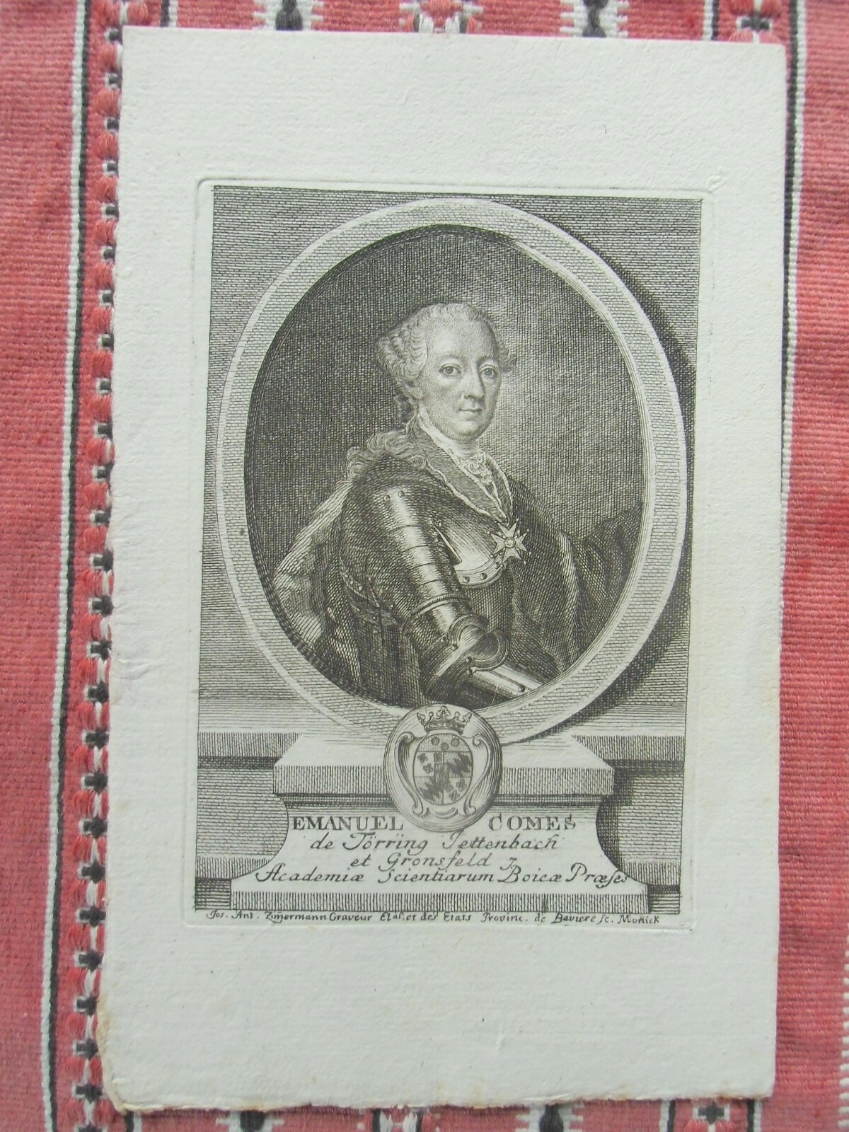 Emanuel Comes de Törring Jettenbach copperplate engraving J. A. Zimmermann M.E. 1760