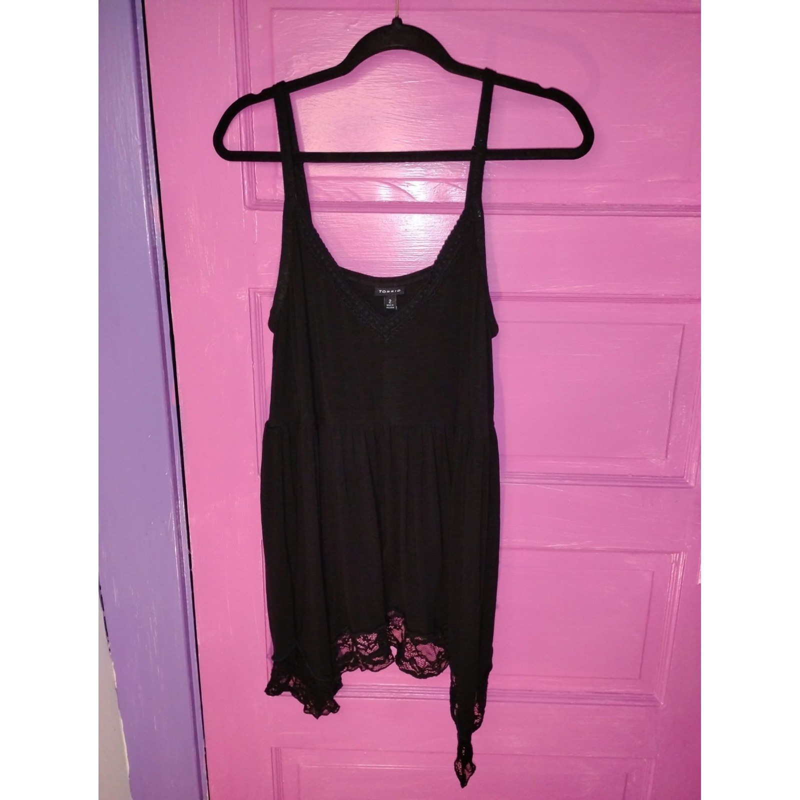 Torrid Size 2 Black Grunge Fairy Babydoll Tank Top Whimsigoth Goth Boho Flaws 2X