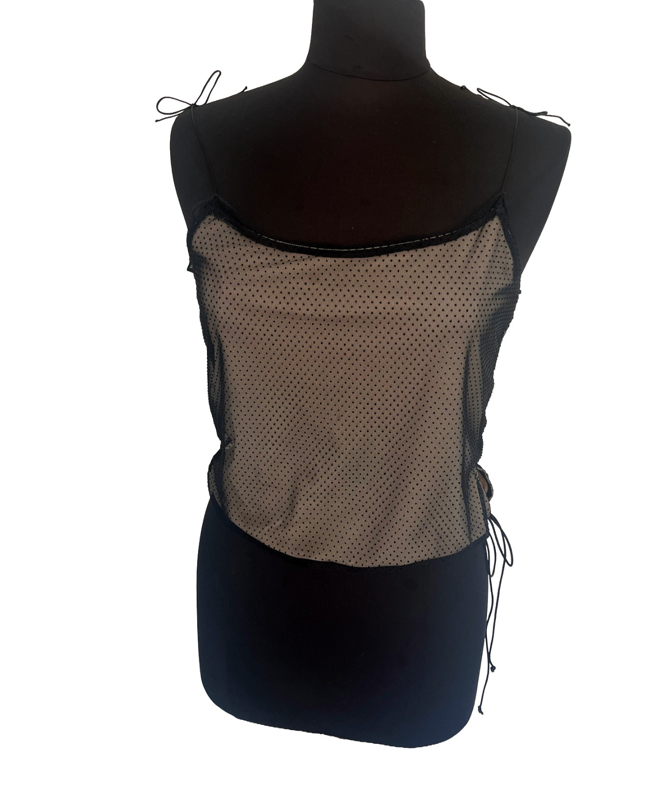 Vintage KOOKAÏ Polka Dot Mesh Side-Tie Top - Y2K Archive