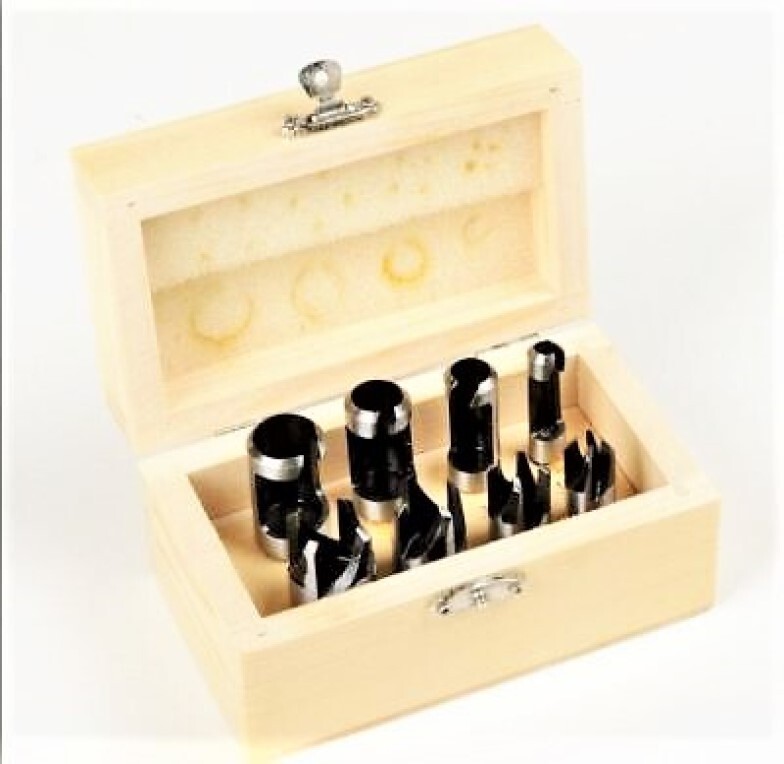 8pc ATE PRO WOOD PLUG CUTTER DRILL BIT SET STRAIGHT TAPERED ANGULAR COLUMNAR
