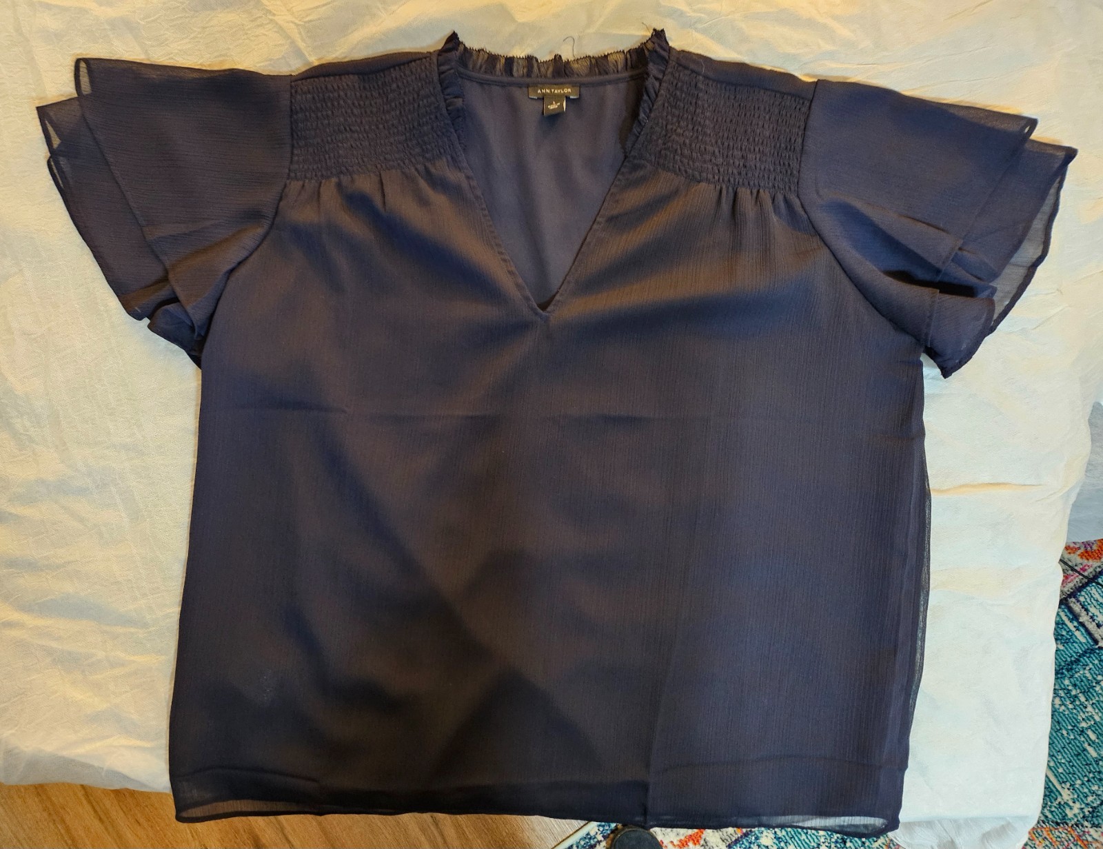 NWOT Ann Taylor short sleeve dress shirt black v neck flutter cap sleeves NWOT Ann Taylor short sleeve dress shirt black v neck flutter cap sleeves
