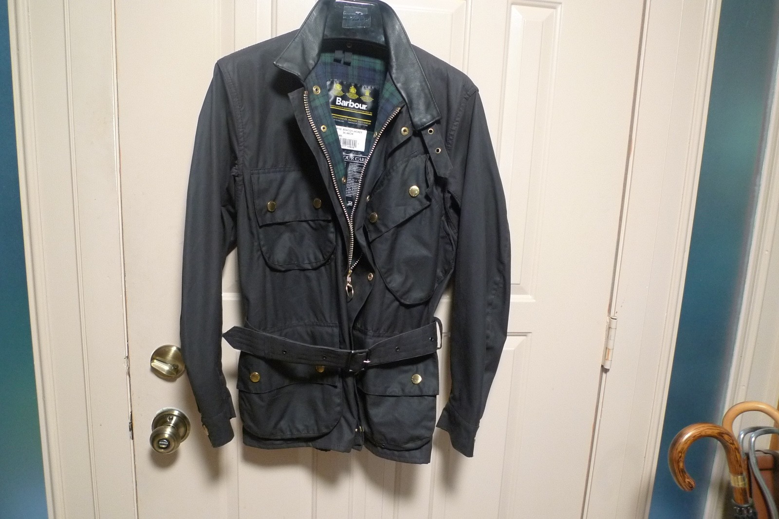 BARBOUR- A132 BEACON WAXED COTTON JACKET -WITH BELT - MADE IN UK--SIZE 34 - RARE