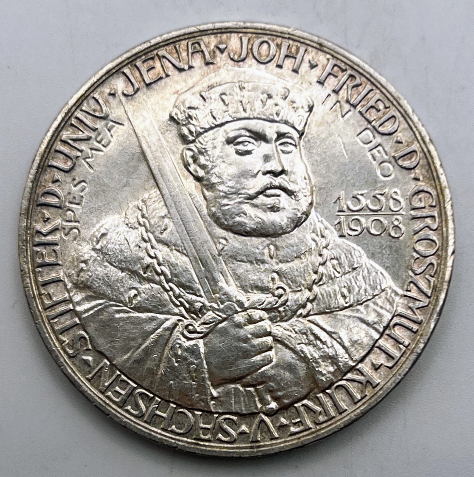 1908 Saxe-Weimar-Eisenach Germany 5 Mark William Ernest Jena University KM-220