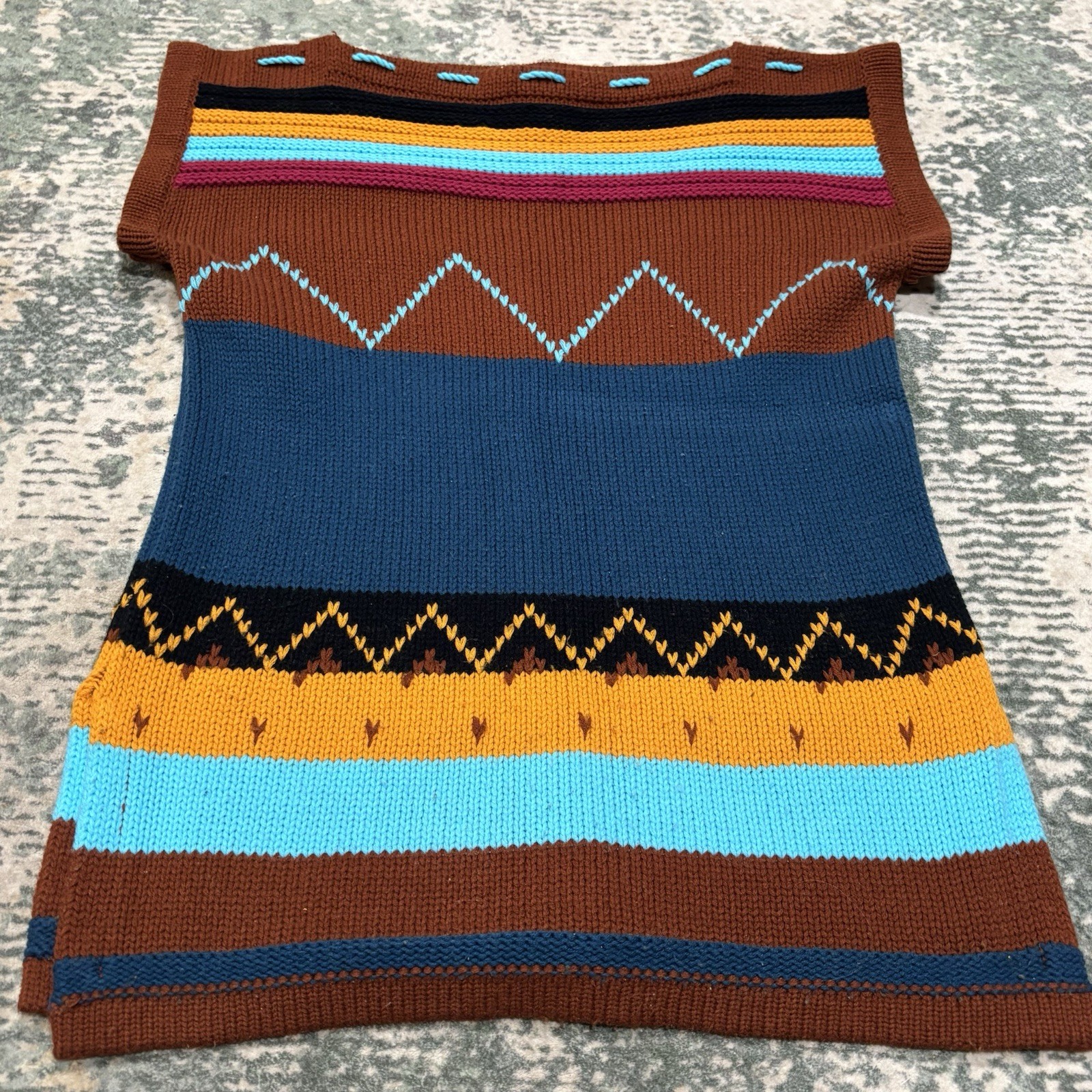 Vtg 70s Southwestern Knit Sweater Vest Tunic Geometric Boho Republic of China XL Vtg 70s Southwestern Knit Sweater Vest Tunic Geometric Boho Republic of China XL