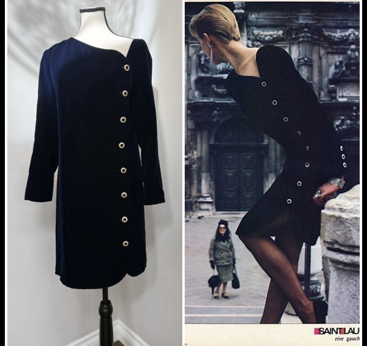 VINTAGE YVES SAINT LAURENT DARK NAVY VELVET DRESS FW 1983 VINTAGE YVES SAINT LAURENT DARK NAVY VELVET DRESS FW 1983