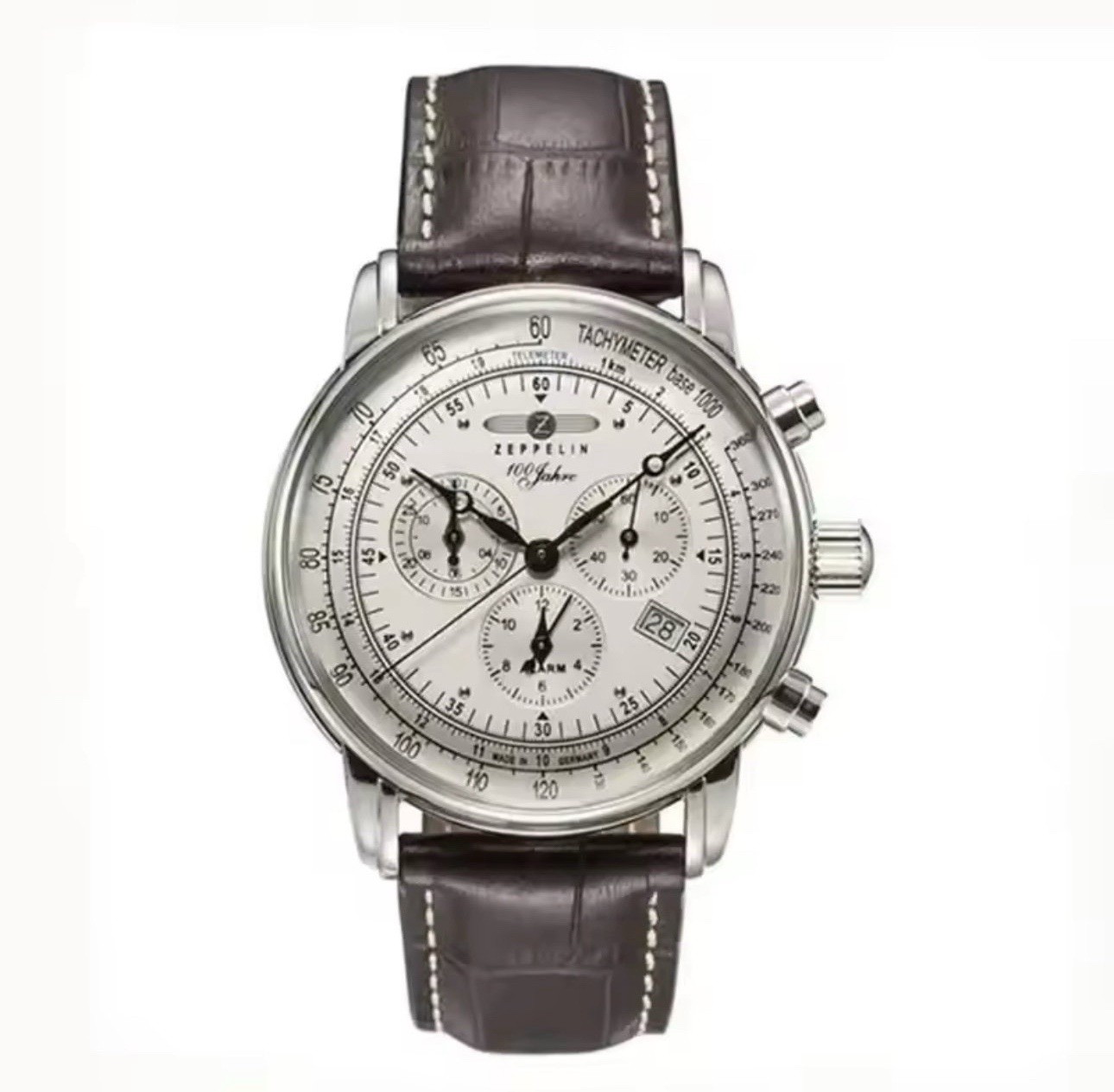 Zeppelin Airship Chronograph White Dial Brown Leather Band Men’ Quartz Watch