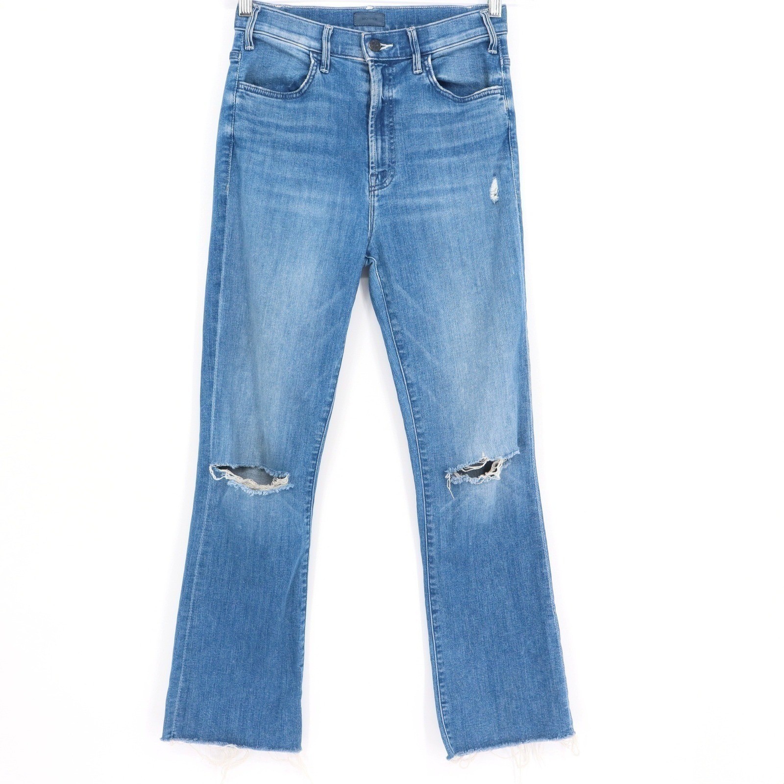 MOTHER The Hustler Ankle Fray Jeans Size 28 Cant Stop Staring Distressed Blue