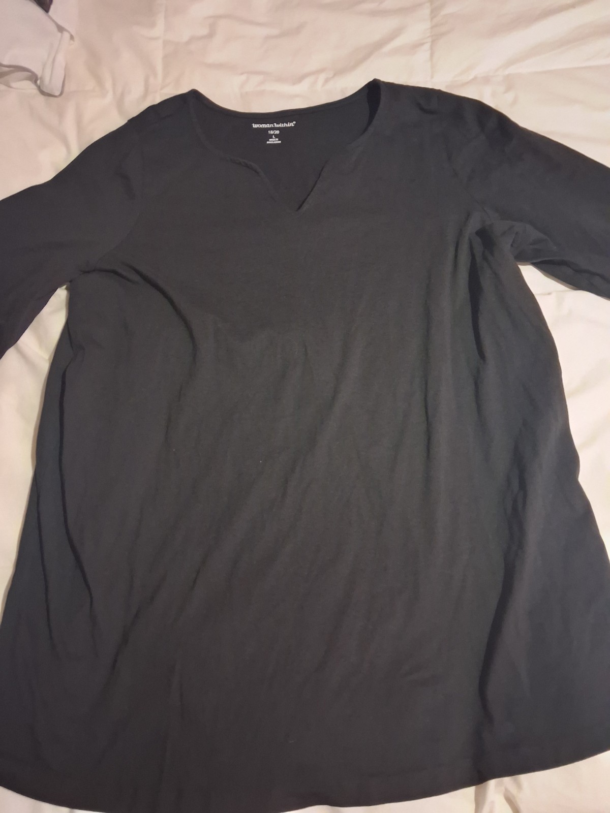 Woman Within~Black,%100 Cotton, Split Round Neck, 1/2 Sleeves, Tunic Size 2XL