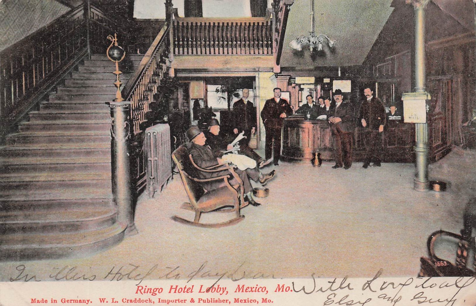 Mexico MO Missouri Ringo Hotel Interior Lobby Vtg Postcard J36