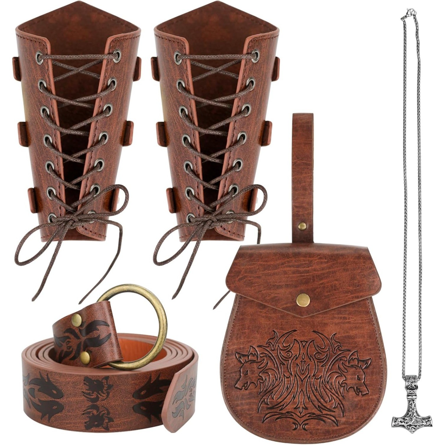 4 PCS Renaissance Accessories, Medieval Viking Belt Faux Leather Belt Pouch 4 PCS Renaissance Accessories, Medieval Viking Belt Faux Leather Belt Pouch