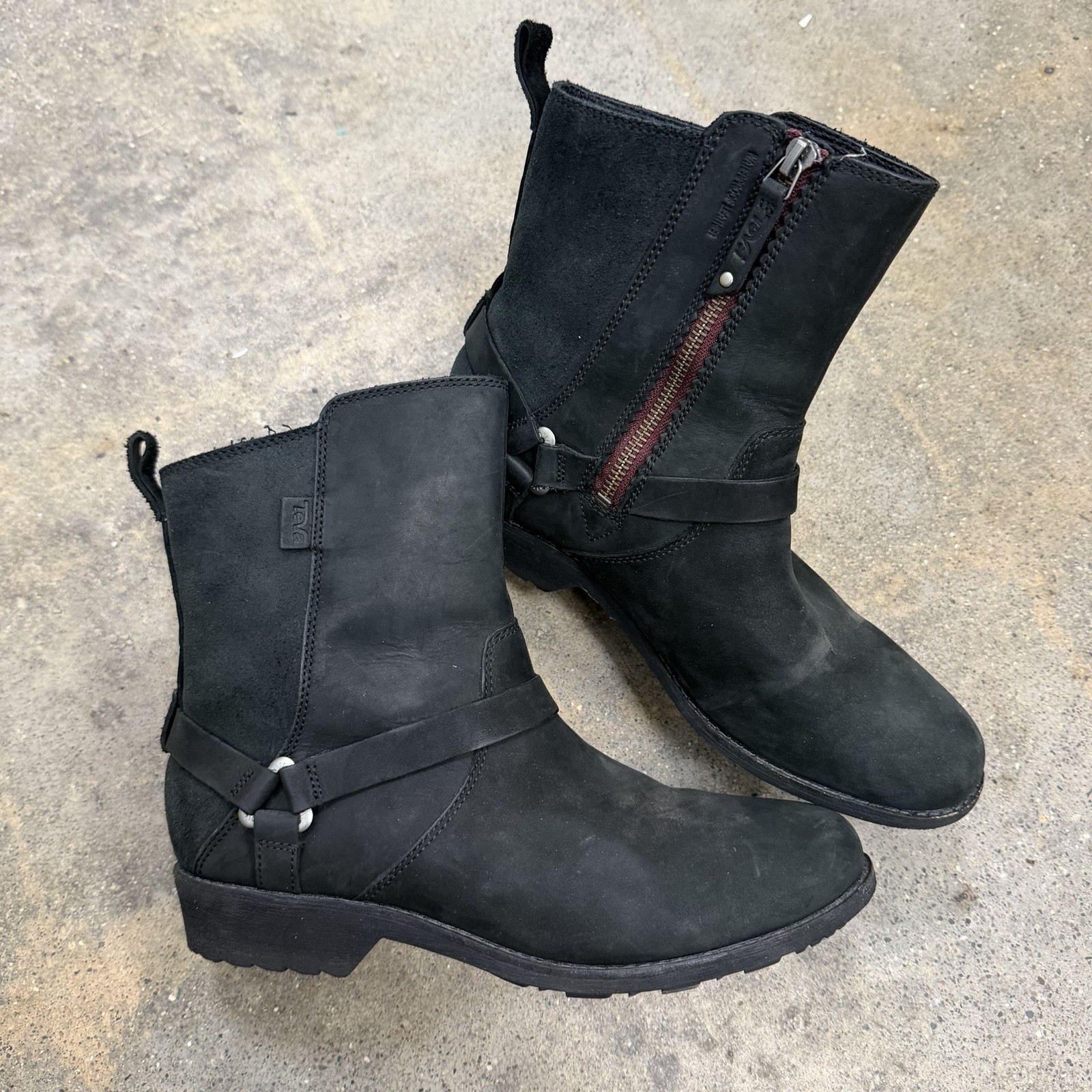 Teva De La Vina Dos Waterproof Boots Side Zip Womens Size 9 Bison Black