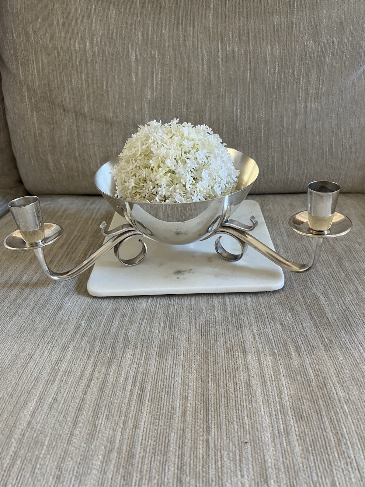 Silver Plate Vintage Mid Century Modern Candelabra with Center Bowl Silver Plate Vintage Mid Century Modern Candelabra with Center Bowl