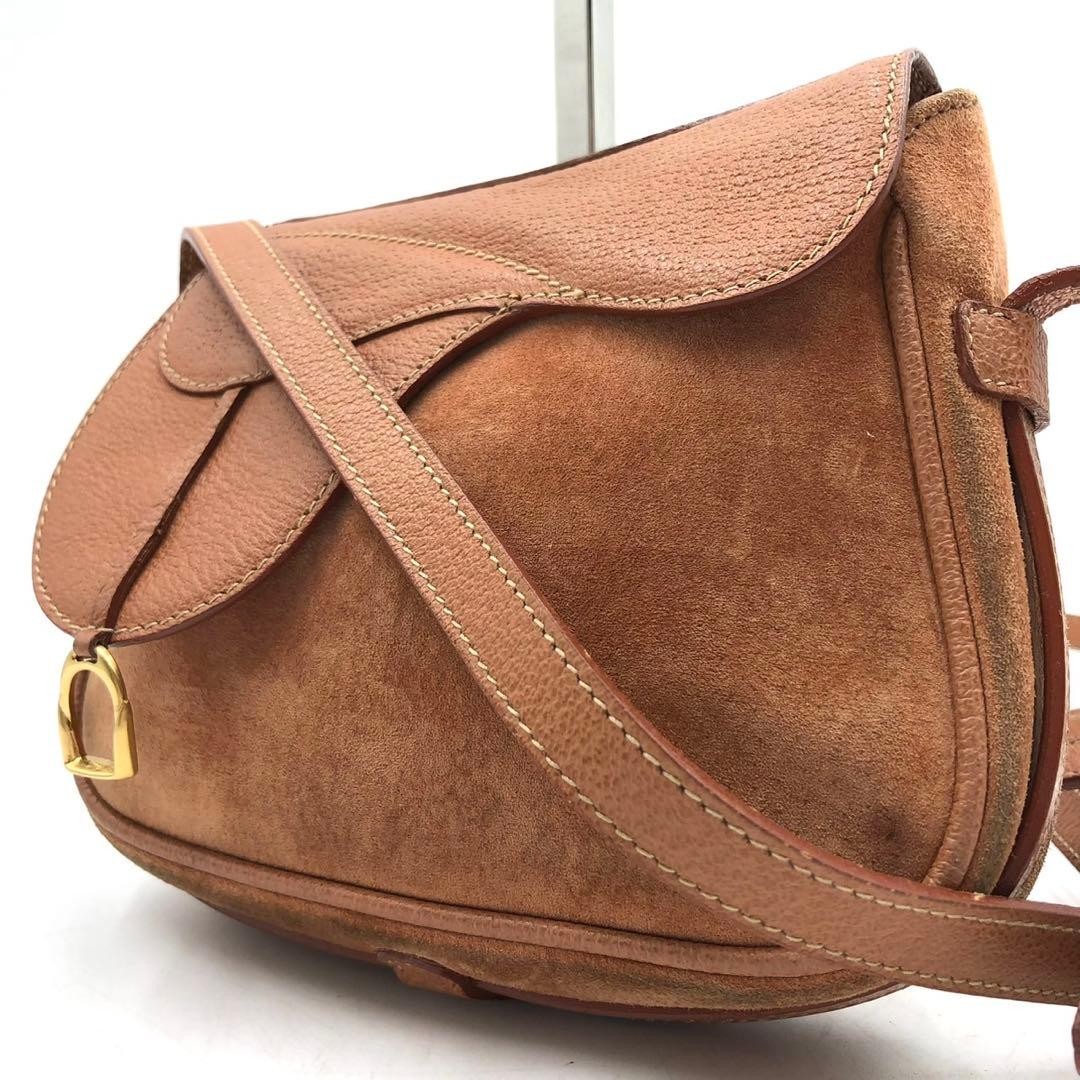 Rare GUCCI Suede Leather Saddle Shoulder Bag Crossbody Brown Vintage Gold Hardwa