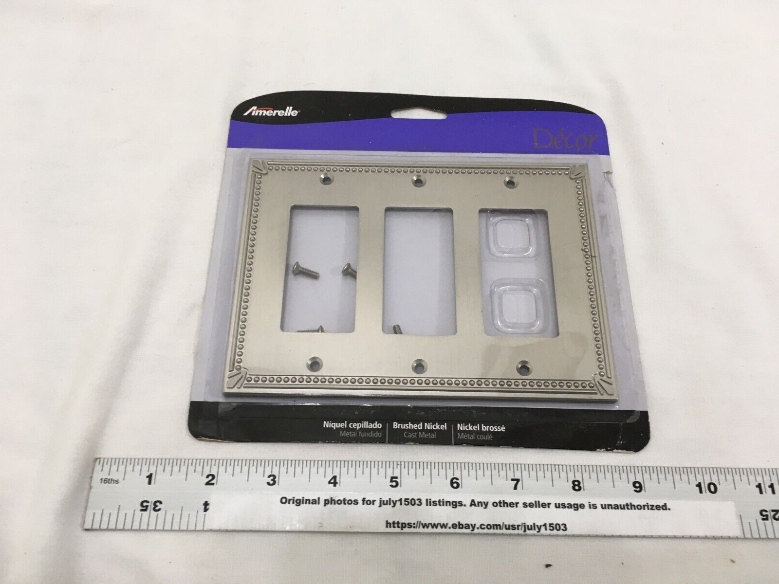 Amerelle Imperial Bead 3-Gang Rocker Metal Wall Plate BRUSH NICKEL 74RRRBN (sw)