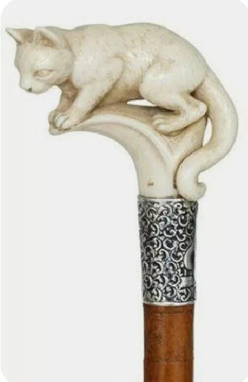 Hand Carved Cat Wooden Walking Stick Handmade Walking Cane Gift
