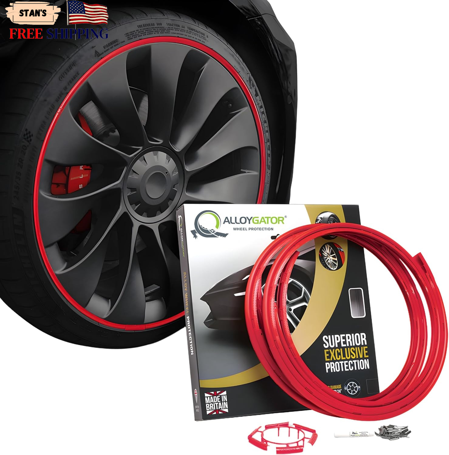 AlloyGator Red Rim Protector for Car Wheels (Fits 12-24\