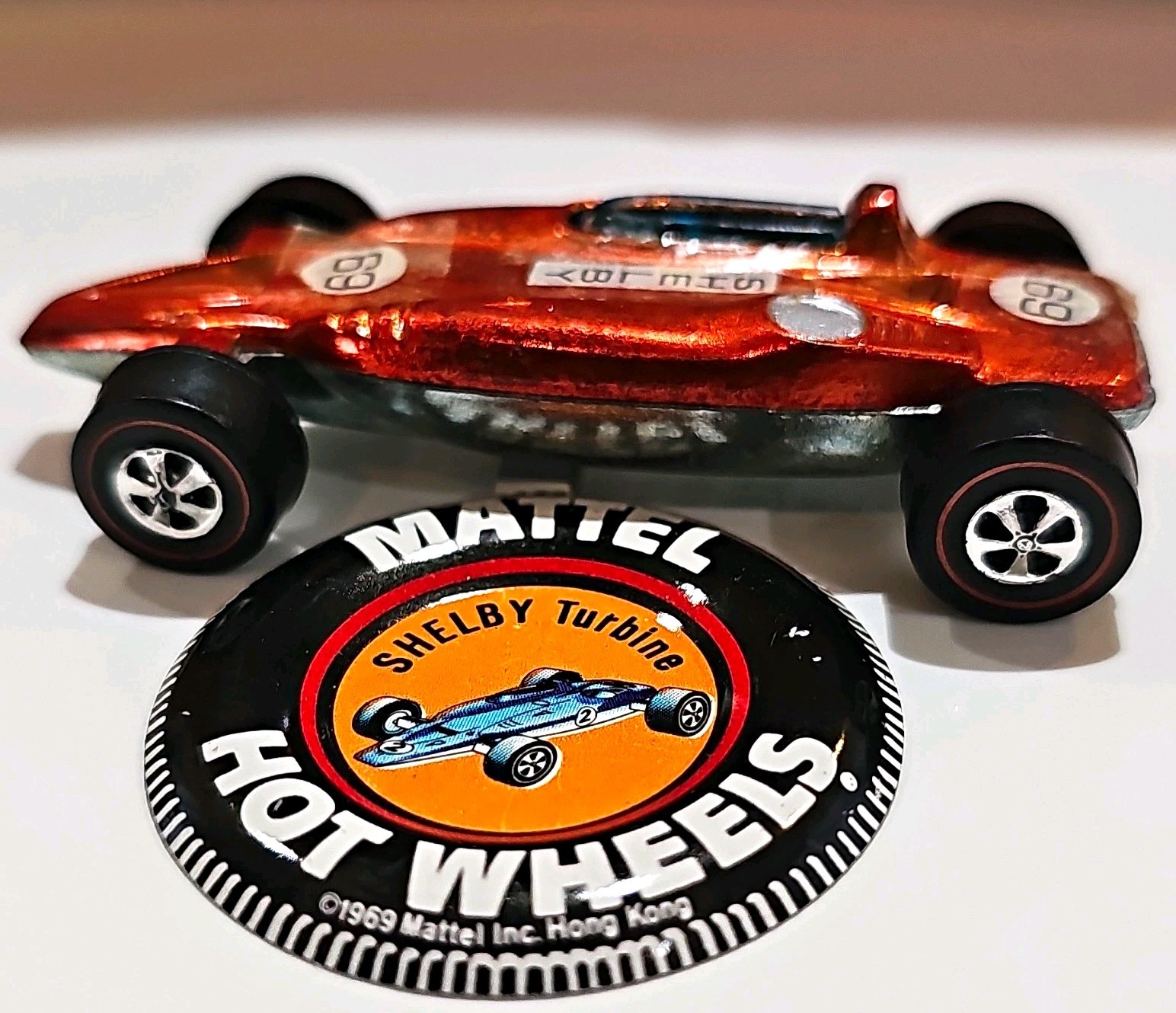 VINTAGE Hot Wheels Redline Shelby Turbine 1969 Orange HK Metal Button Badge