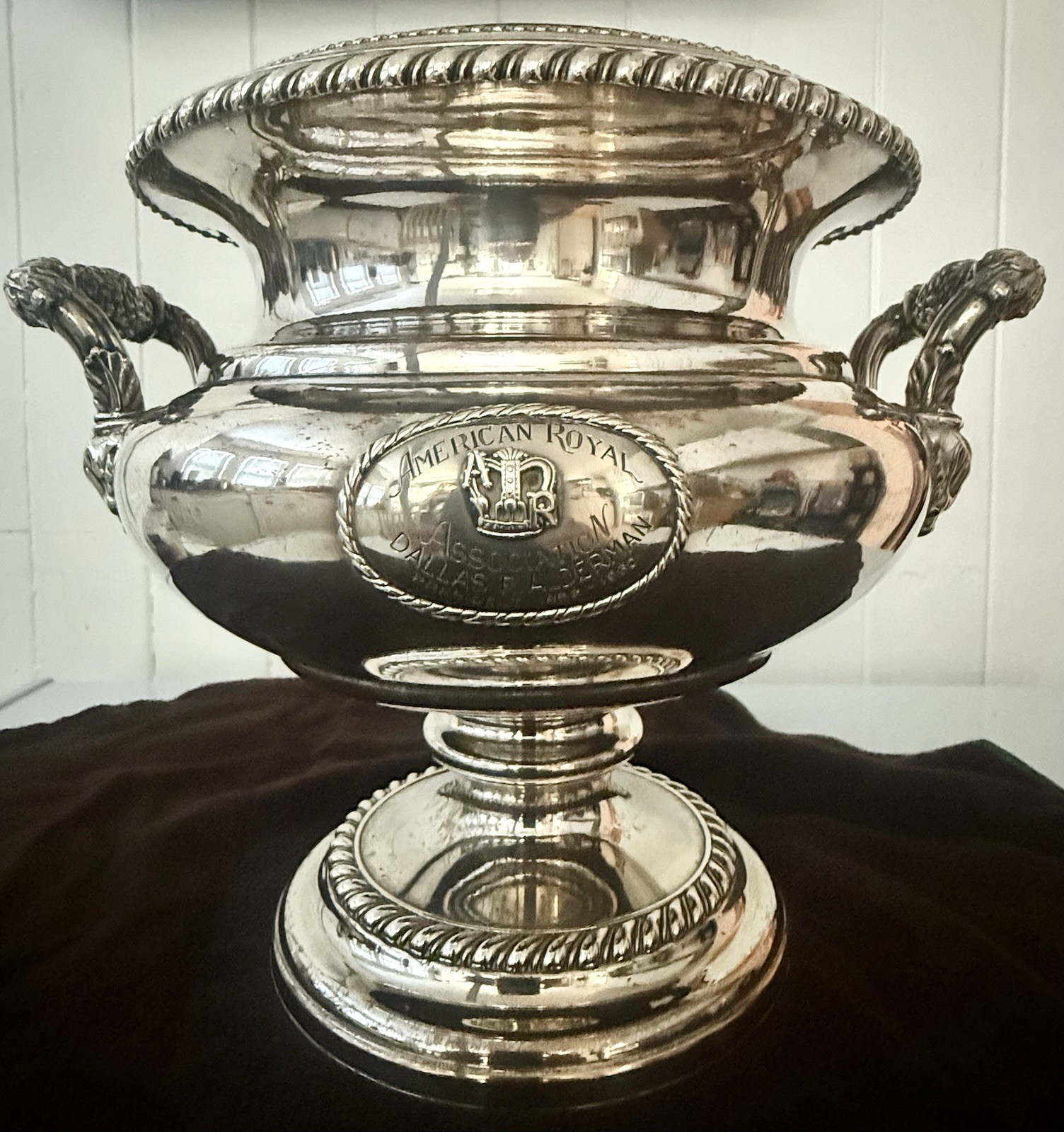 Antique Sheffield Silver Trophy/Wine Cooler W Liner “American Royal”