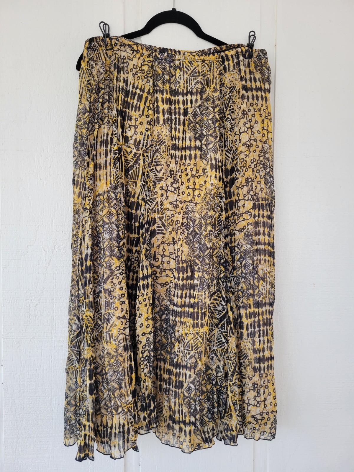 Lark Lane Sz 10 Chiffon Maxi Skirt Crinkle Tribal Print Whimsigoth Y2K Boho
