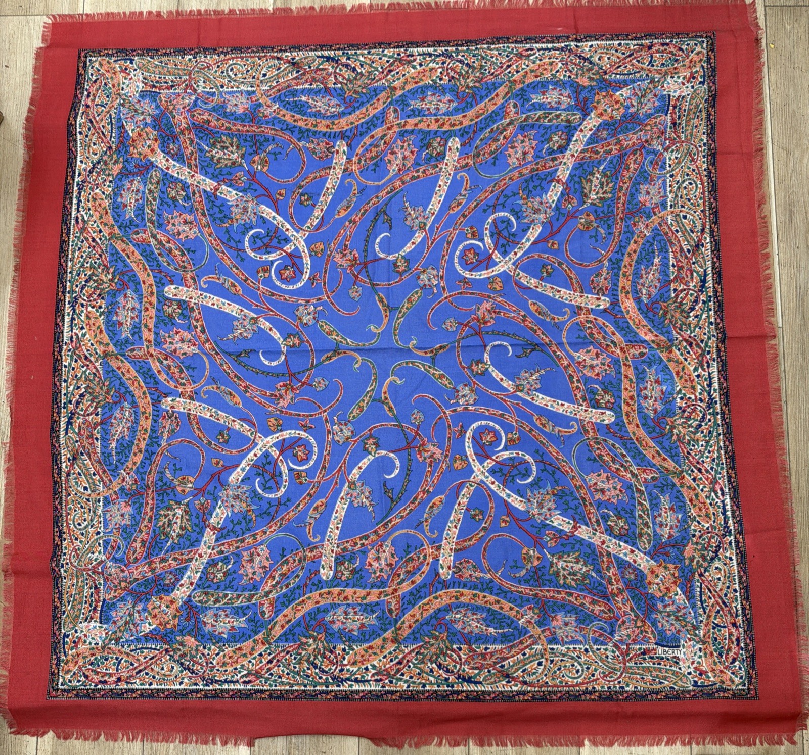 Vintage Liberty of London All Wool Paisley Floral Scarf Shawl 52x52 England