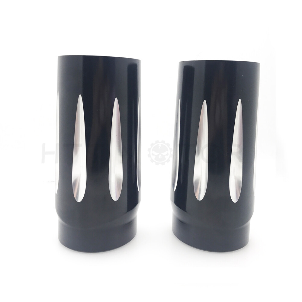 Black CNC Cut fork boot slider cover cow bells for Harley-Davidson 1986-2013