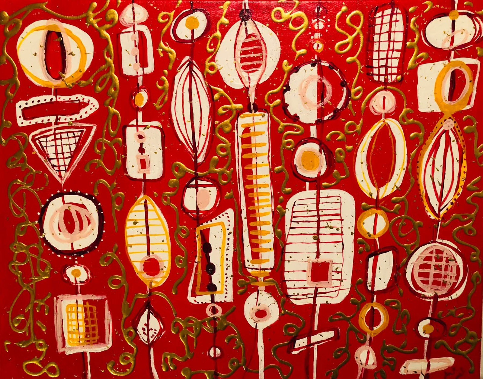 Mid Modern Acrylic on canvas  16x20 Geometric Shapes  Titled ‘Space Party’