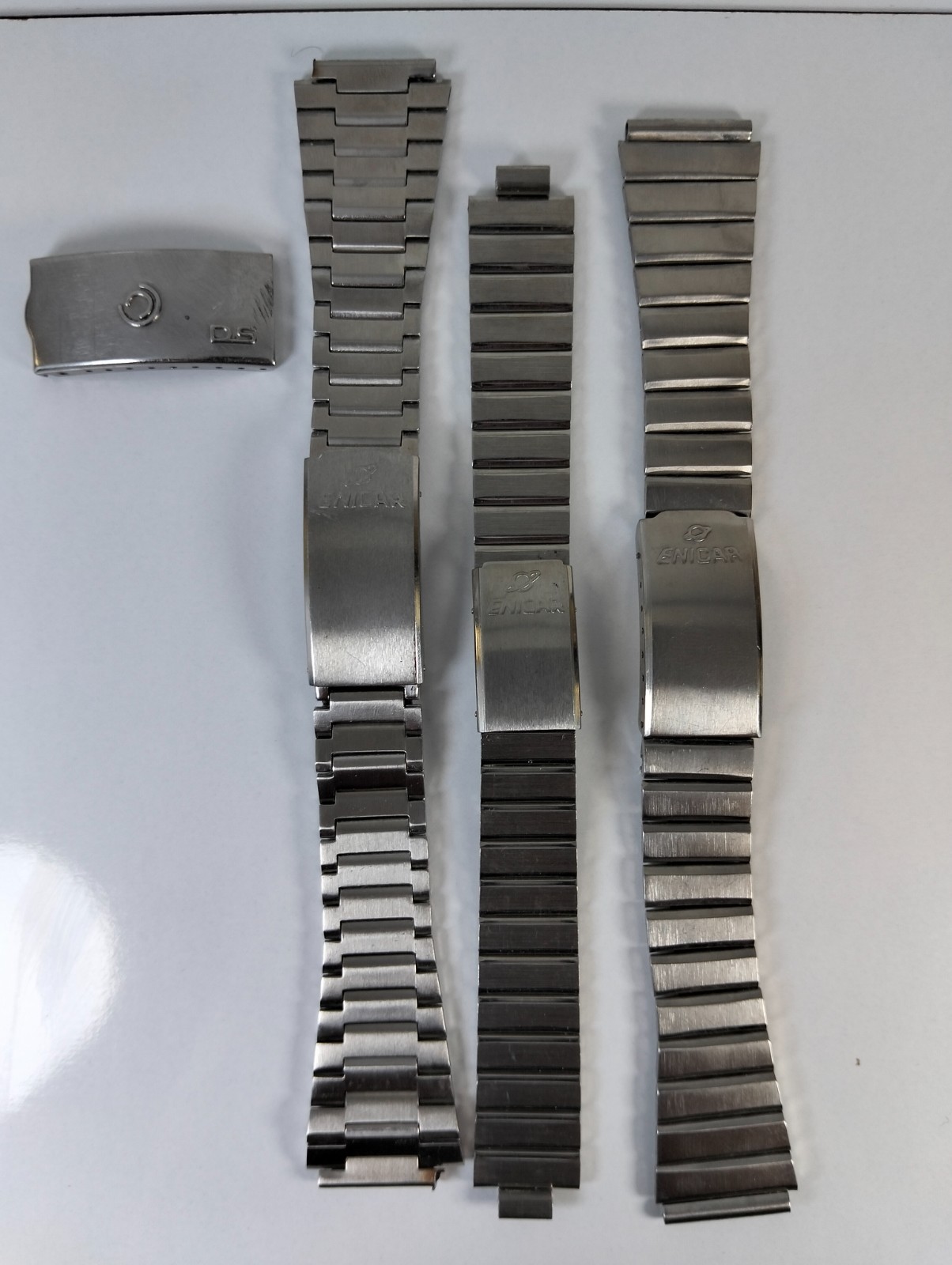 Lot 3 Vintage Enicar Stainless Steel Watch Bracelets + Certina DS Clasp Cover