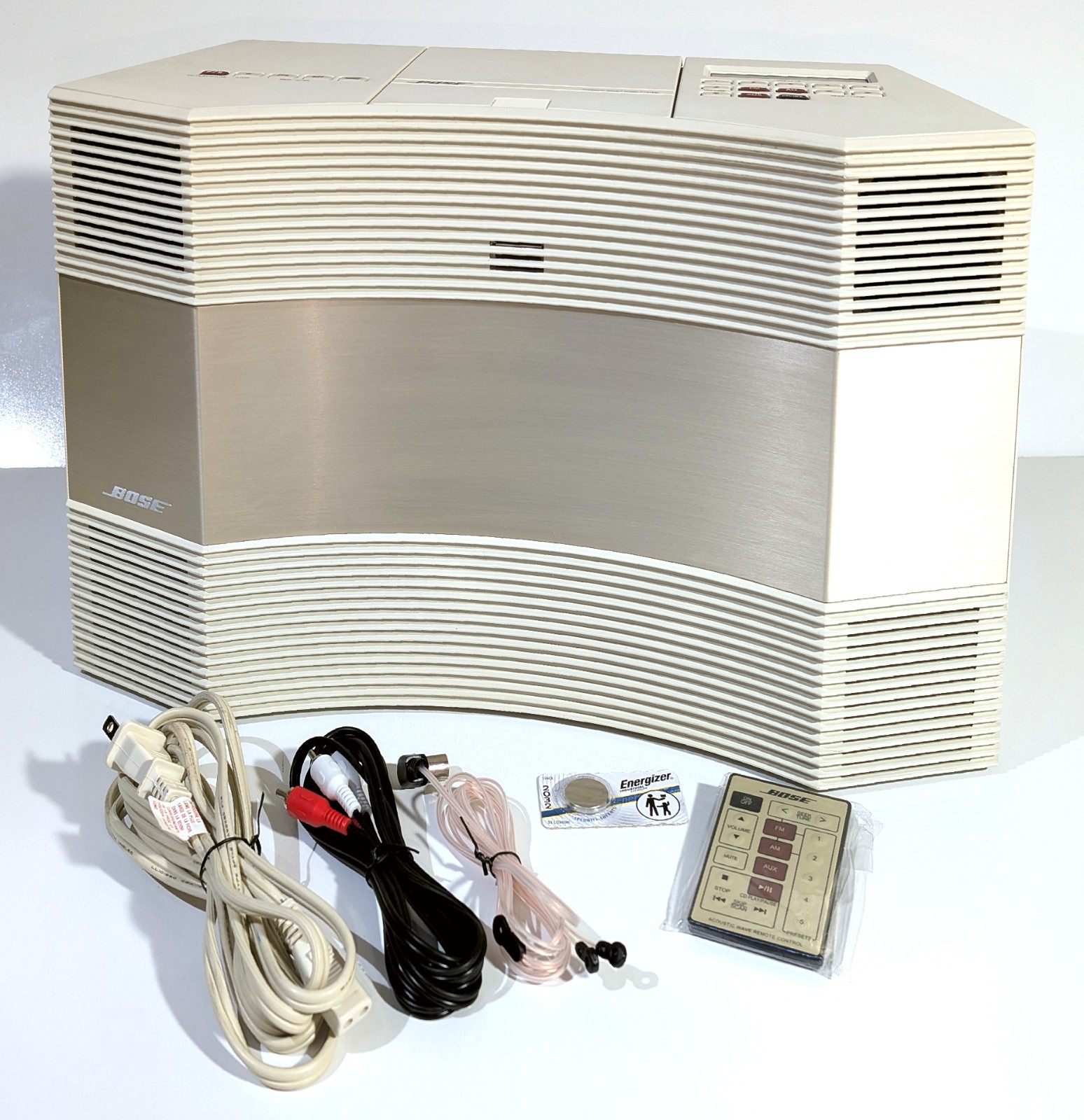 🔥【PRO SERVICED】MINTY Bose Wave CD-3000 Radio/CD White/Gold w Remote+💥GUARANTY