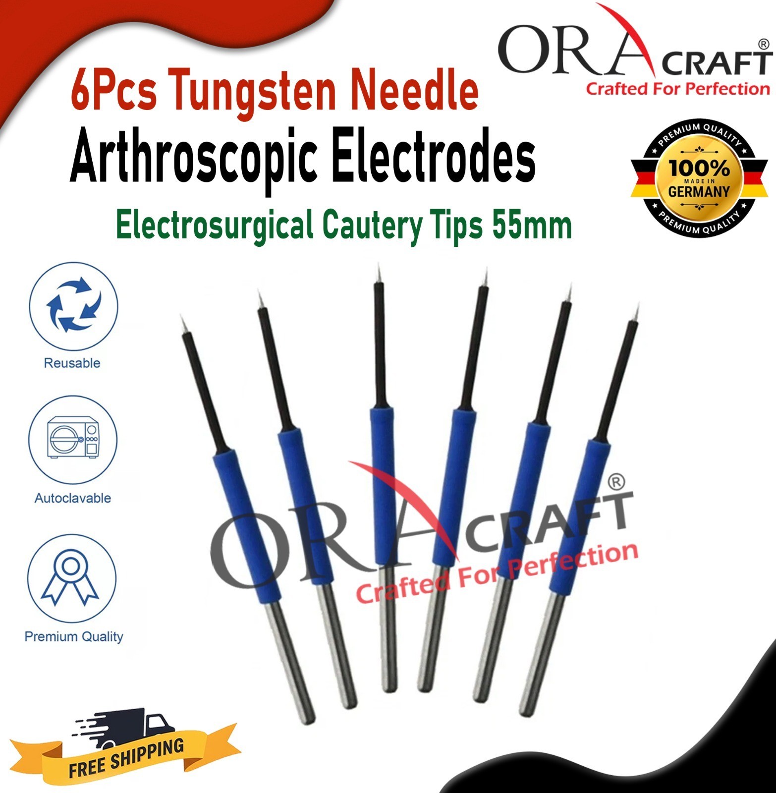 5Pcs Tungsten Needle Arthroscopic Electrodes Electrosurgical Cautery Tips 55mm