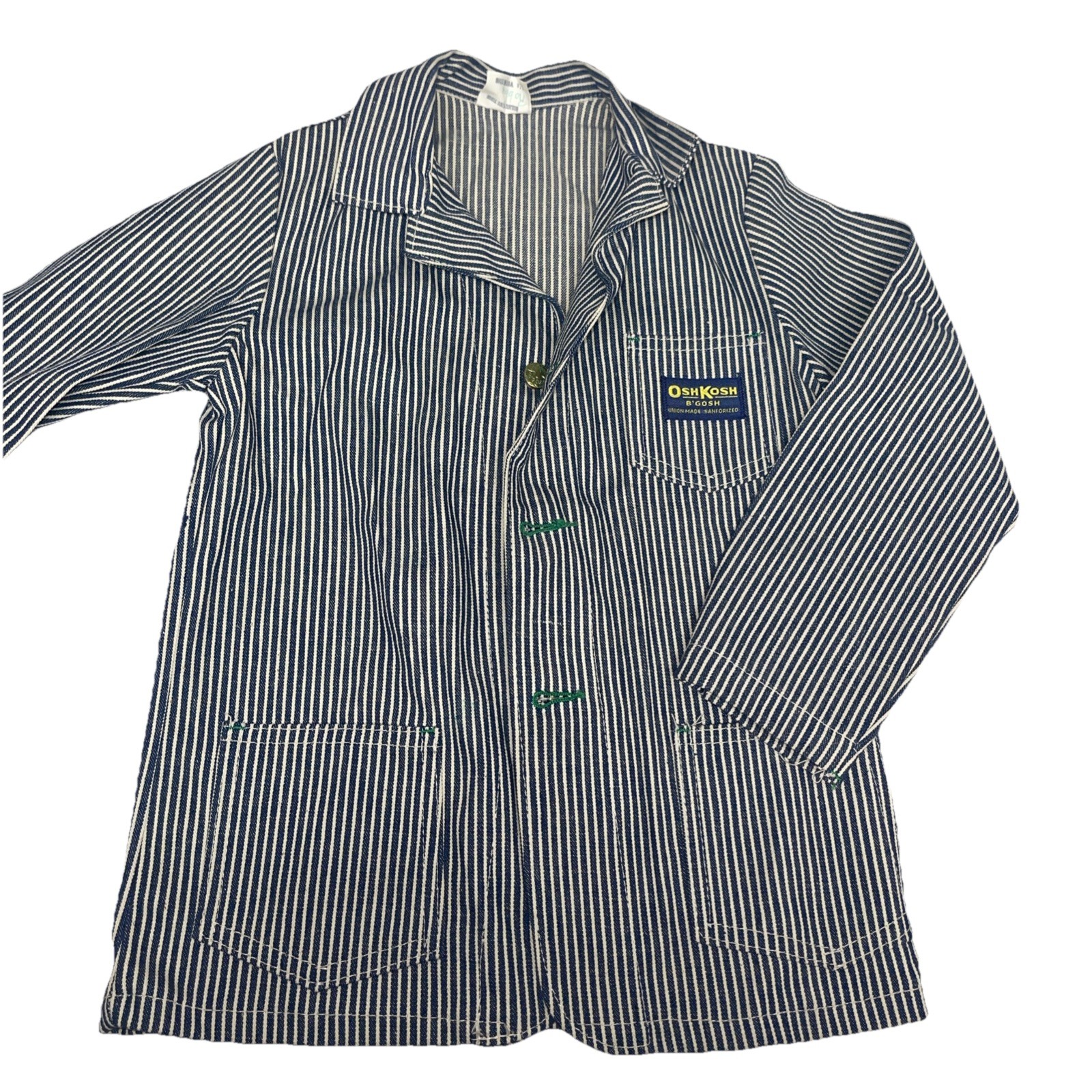 VTG Osh Kosh B\'Gosh Hickory Striped Denim Railroad Chore Coat Jacket Sz 6 REG