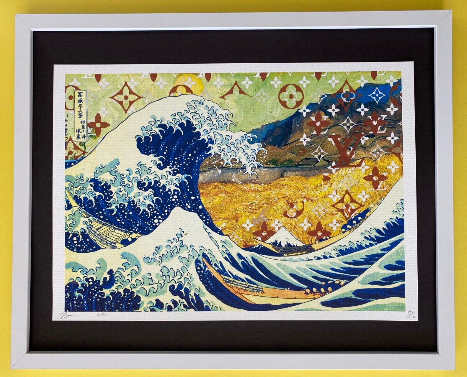 🔥Death NYC Large Framed 16x20in Pop Art COA Hokusai Under the Wave Japan