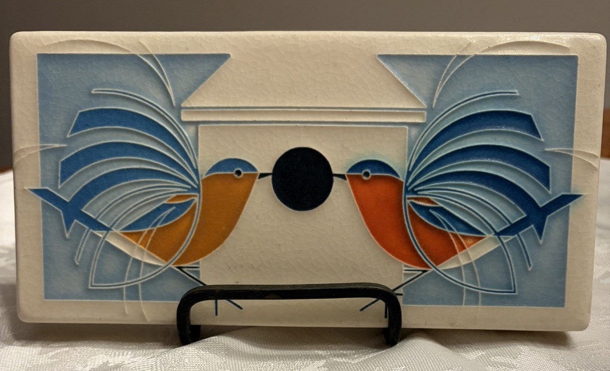 Motawi Tileworks 4x8 tile of Blue Bird “Homecoming”  by artist Charley Harper 