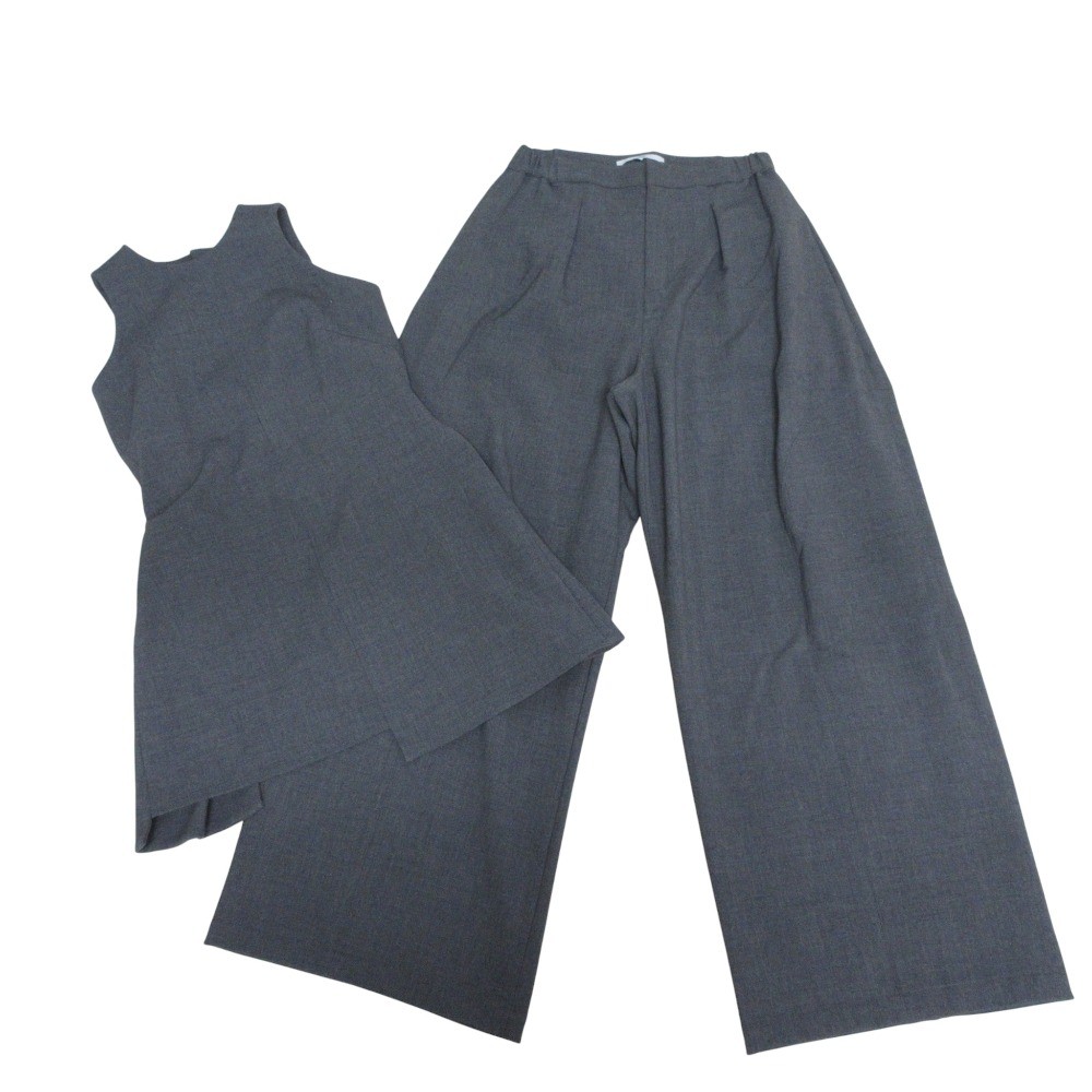 24AW UN3D Back Open Bustier and Cocoon Wide Pants Set, Size 38, Gray Women USED
