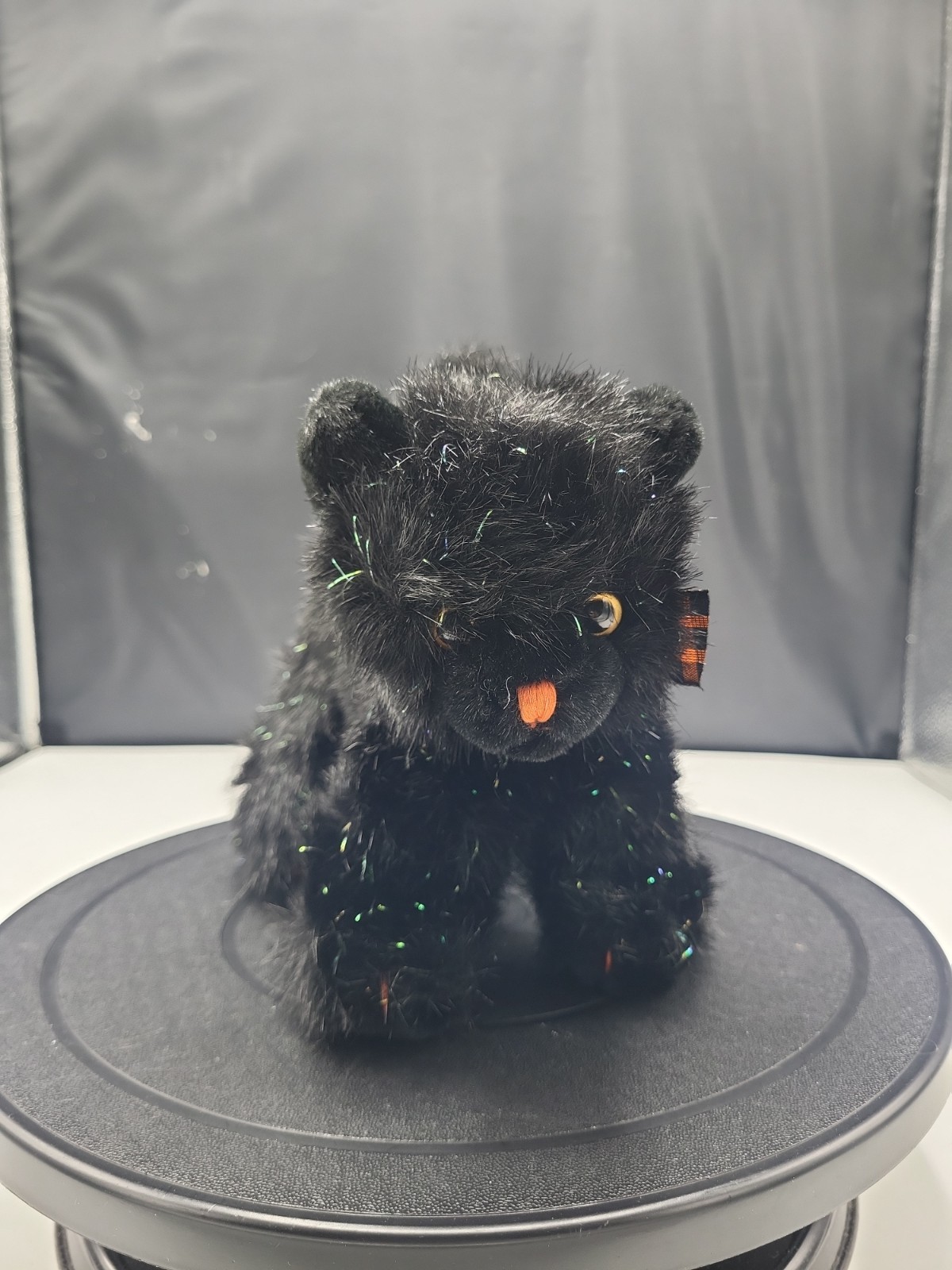 VTG Russ Berrie SCREECH Halloween Sparkly Plush BlackOrange Cat Ribbon