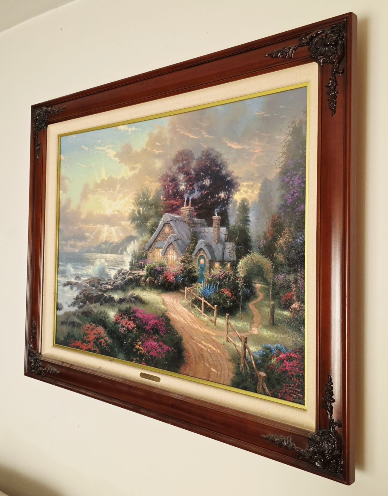 Thomas Kinkade Seaside Cottage Framed Wall Art Coastal Landscape Large Picture