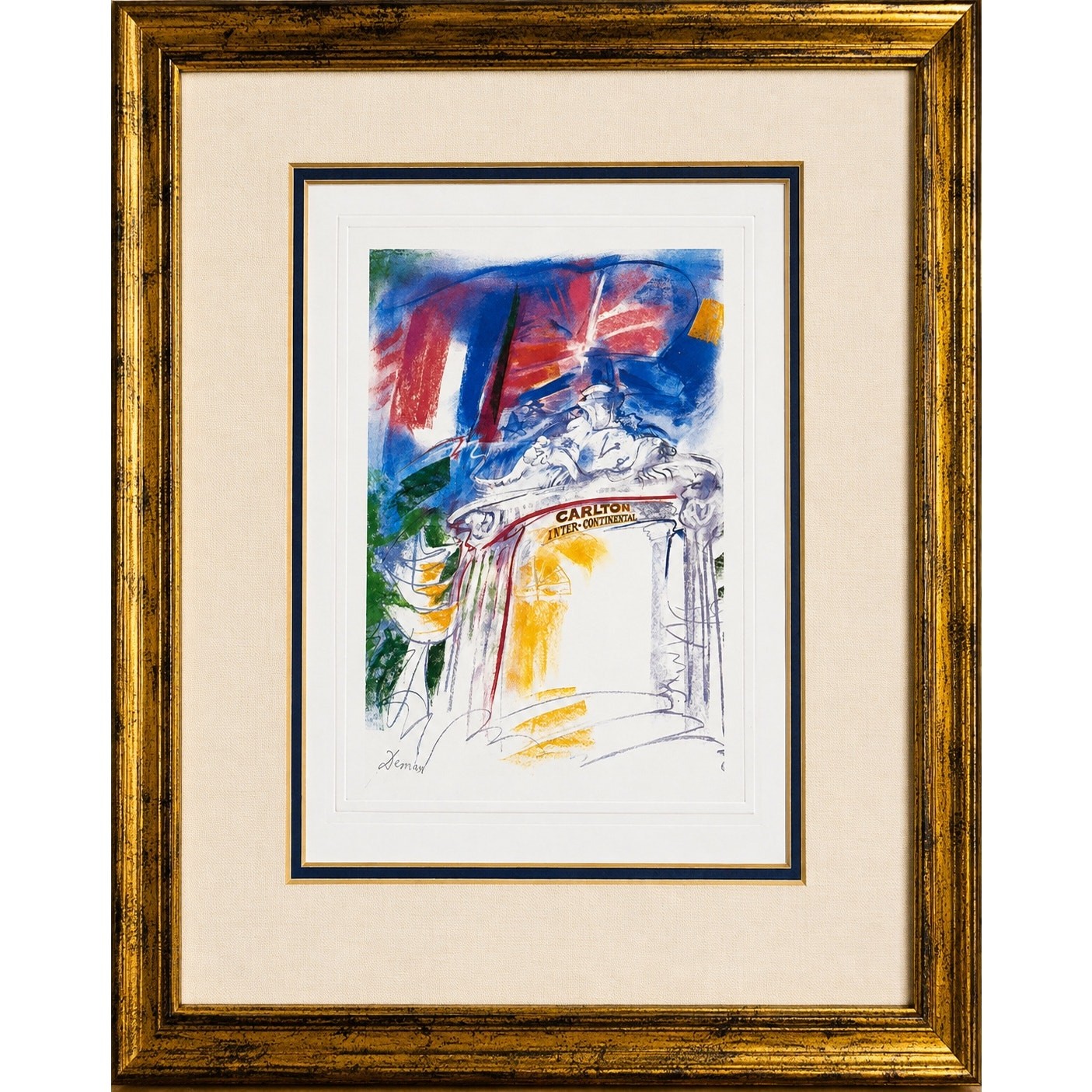 Vtg Carlton InterContinental Cannes France Art Print Signed Leman? Framed 10x11”