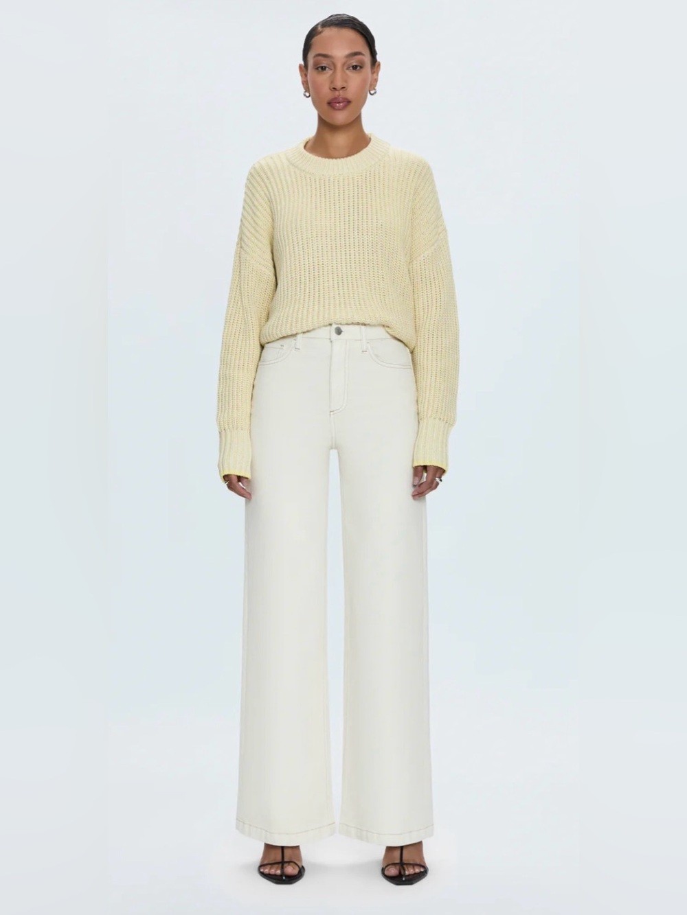 NWT Pistola Lana High Rise Ultra Wide Leg Jeans Ecru Cream Denim Size 28