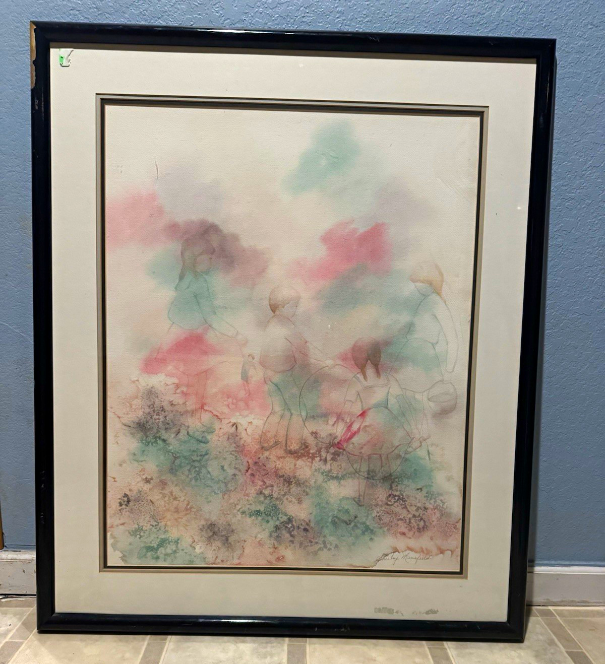 Framed Abstract Pastel Art Print w/ Mat, Black Frame, Large Portrait
