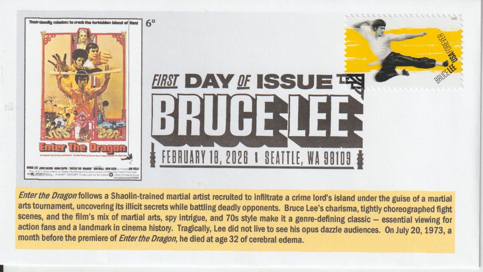6° Cachets 6055 Bruce Lee Martial Artist and Actor in Enter the Dragon