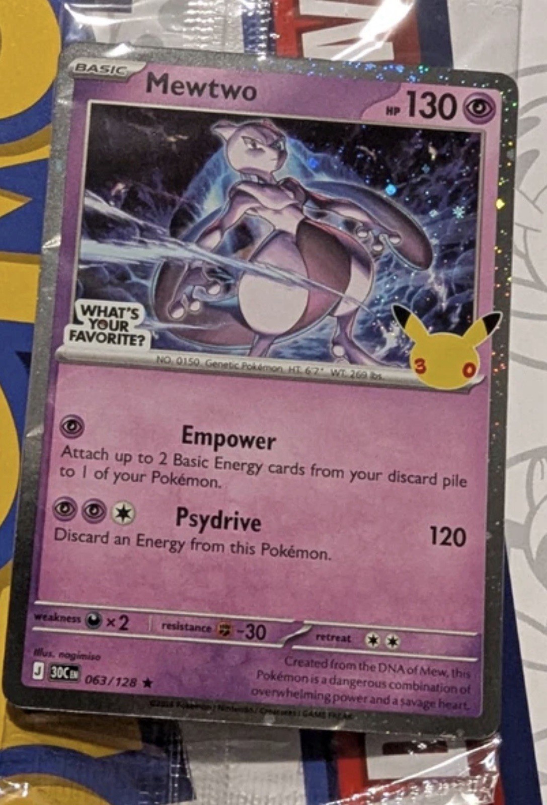 Pokemon 30th Celebration Mewtwo 063/128 What\'s Your Favorite? Promo Card SEALED