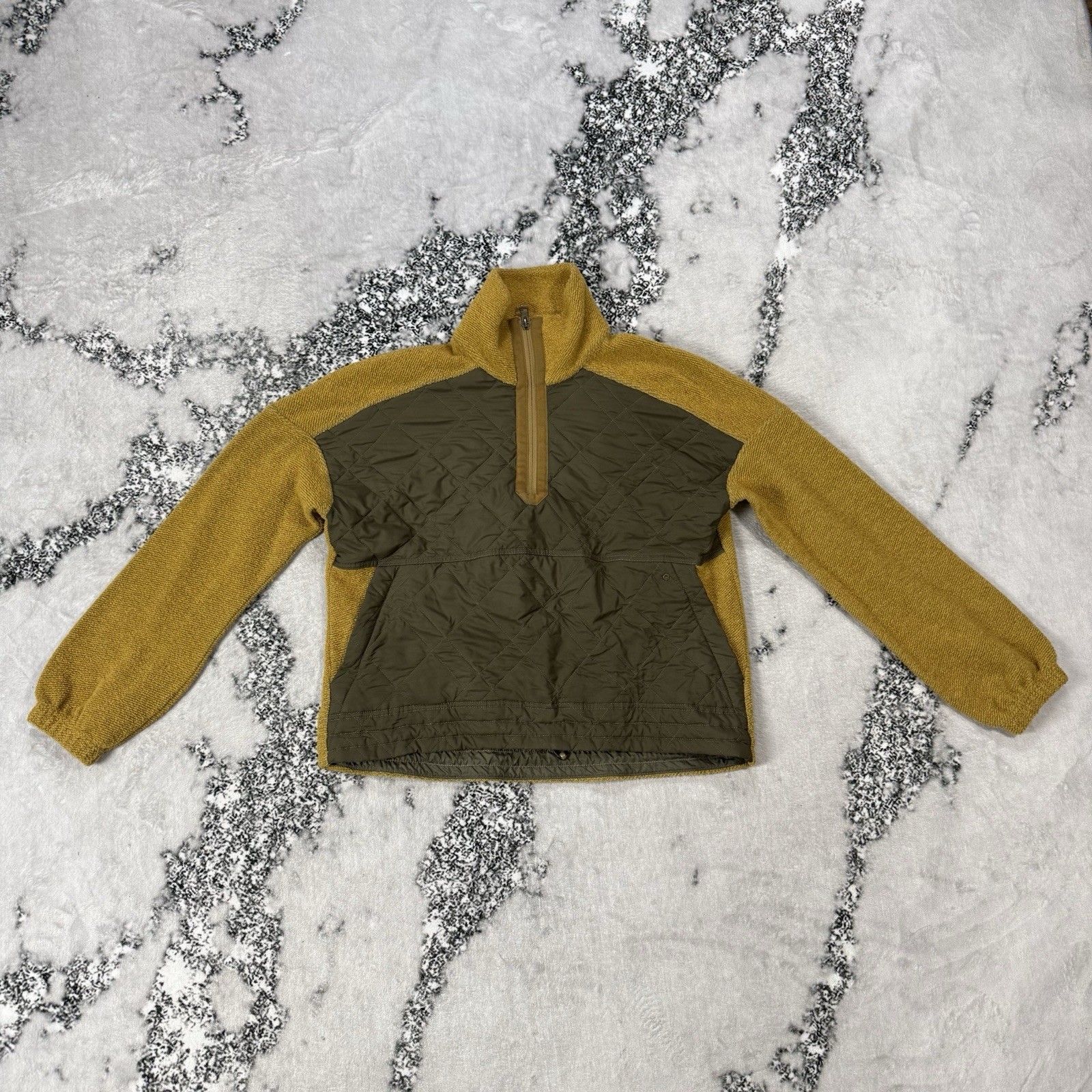 prAna Womens Size S Mustard Olive Wool Blend Fleece Quarter Zip Pullover Sweater